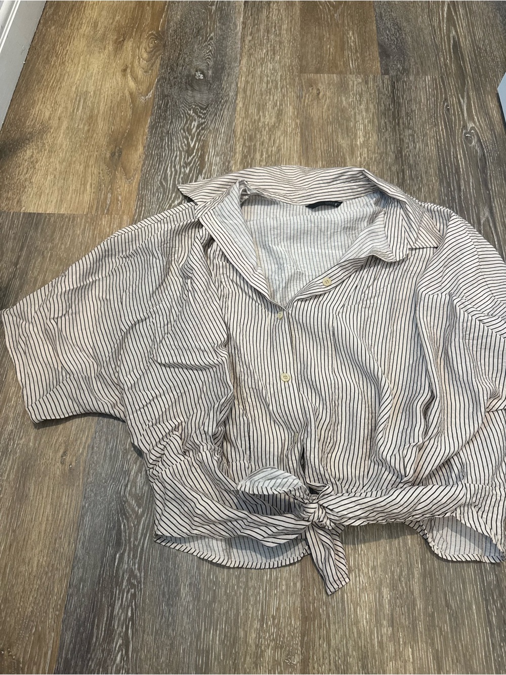 Zara Striped Tie-Front Button Shirt -